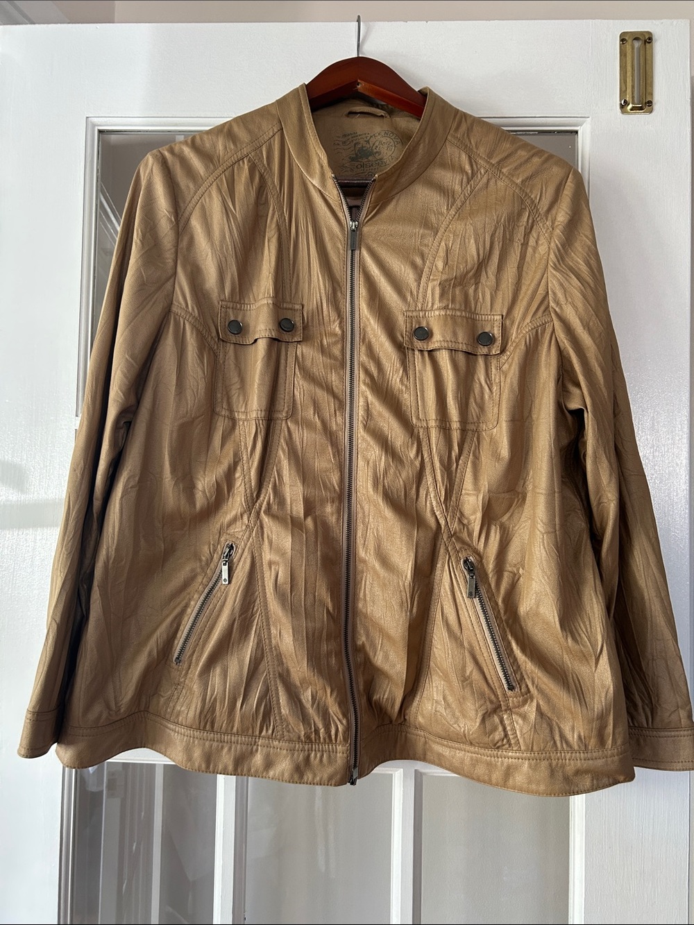 Olsen Europe PTP 24 Tan Faux Leather Bomber Jacket